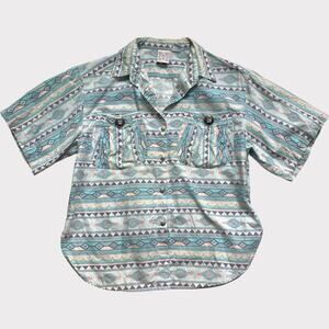 VTG Nuovo Southwestern Button Down Shirt Aztec Statement Pockets Size Large